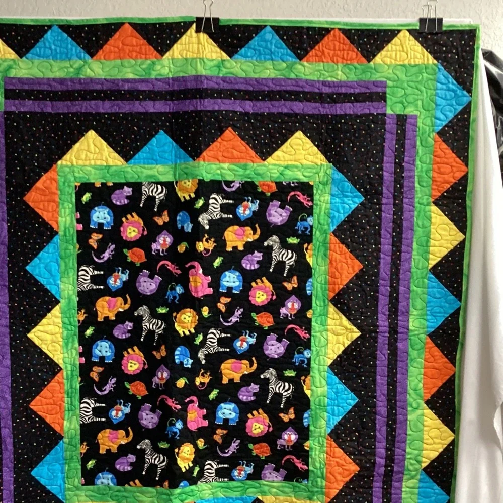 Handmade Baby Quilt Colorful Zoo Animals Kids Toddler Blanket Play Mat 46.5 x 51